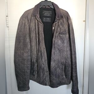 Rare All Saints Leather jacket Shirt Large Vintage Quilted.
